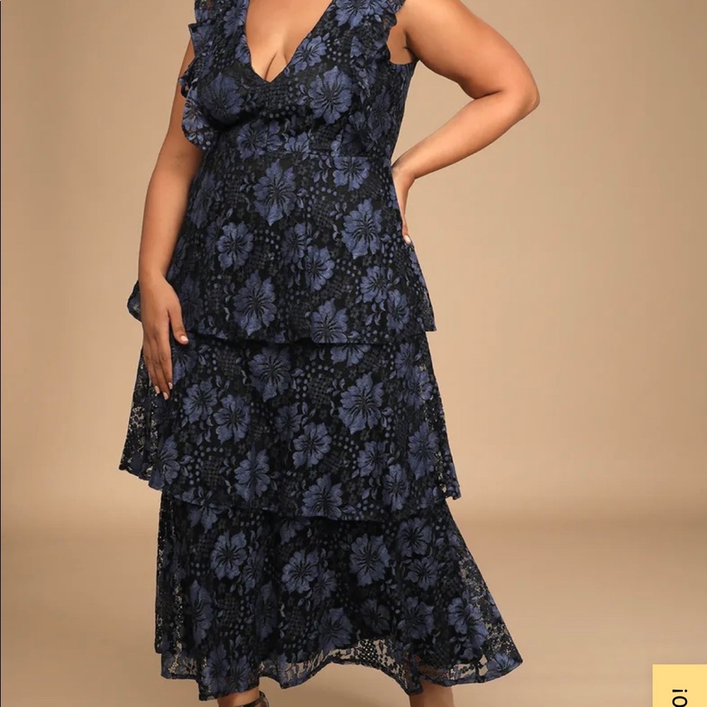 Molinetto Navy Blue Lace Ruffled Tiered Sleeveless Maxi Dress Lulu’s Size 1X